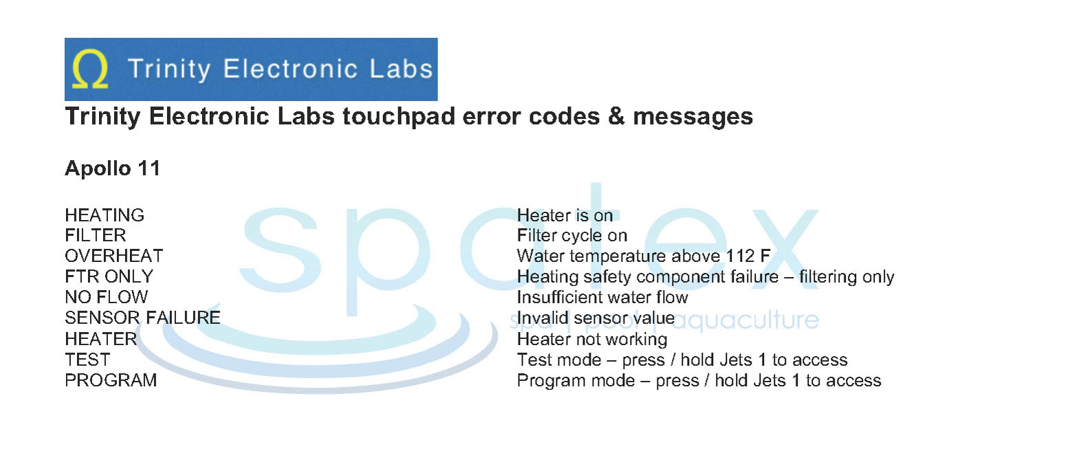  Spa Error Codes Hot Tub Topside Touchpad Control Panel Spa Error 